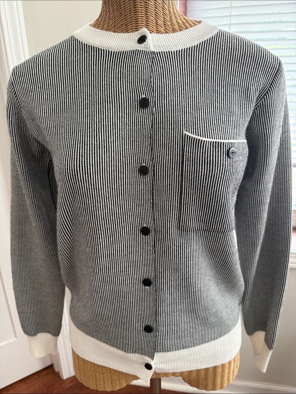 Women's Black & White Striped Button-Front Cardigan